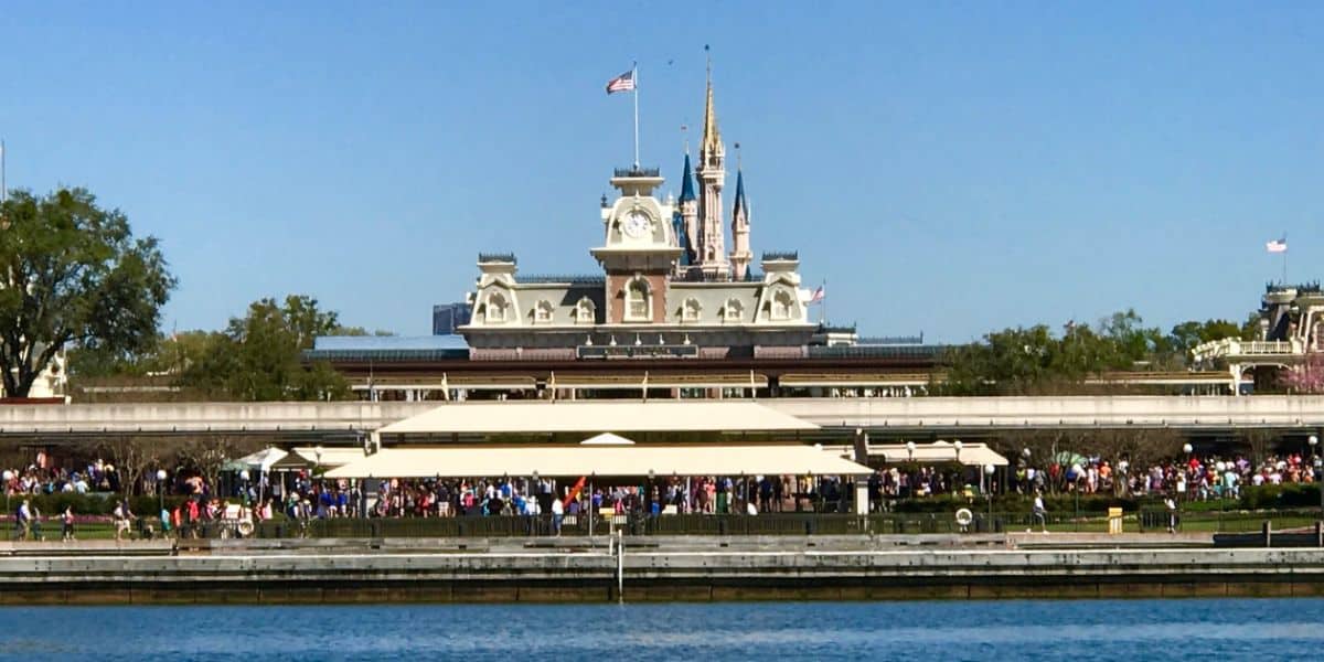 The entrance to Magic Kingdom Park as seen from the ferry.