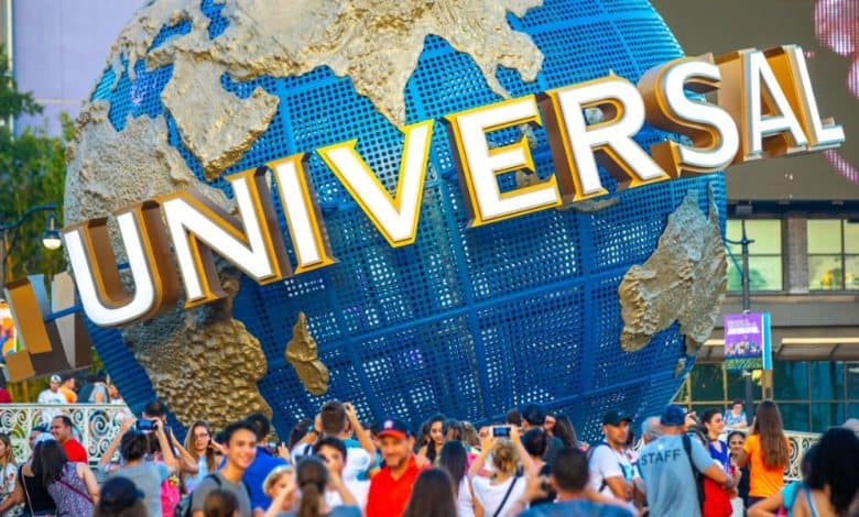 guests around Universal Orlando Resort's iconic spinning globe