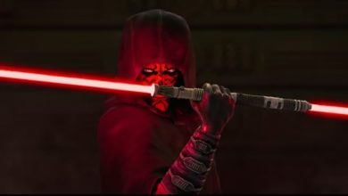 Maul wields his double-bladed red lightsaber in 'Shadow Lord'