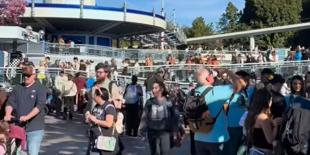 Guests after evacuating from Autopia