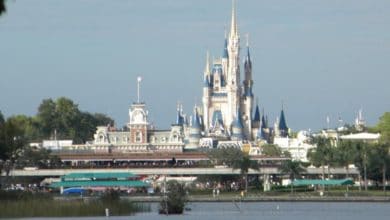 Cinderella Castle at Magic Kingdom Park as seen from the Transportation and Ticket Center