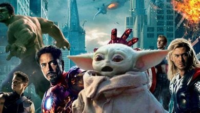 Grogu shocked with the Avengers