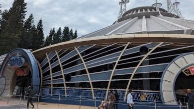 Guests line up for Hyperspace Mountain at Hong Kong Disneyland