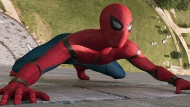 Tom Holland as Spider-Man scaling a wall in 'Spider-Man: Homecoming' MCU film