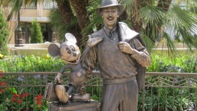 Iconic bronze statue of Walt Disney and Mickey Mouse, "Storytellers'