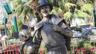 Walt Disney and Mickey Mouse in "Storytellers," a statue at Disney California Adventure Park.