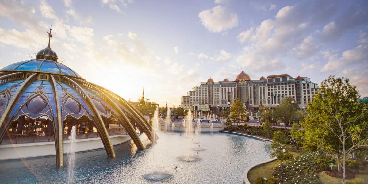 wide view of Celestial Park and carousel in Universal's Epic Universe theme park