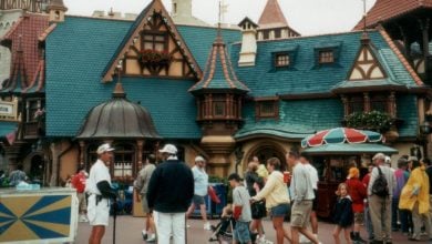 Guests stroll through the Germany World Showcase Pavilion at EPCOT