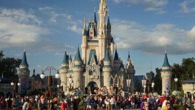Guests in front of Cinderella Castle on Main Street USA at Magic Kingdom Park
