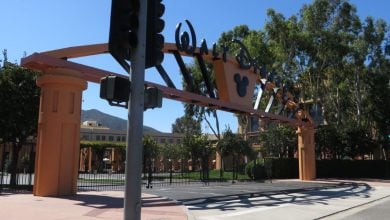 Walt Disney Studios entrance arch at the company HQ in Burbank