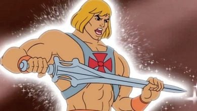 The beloved blond-haired cartoon hero wows guests, brandishing a glowing sword and sporting a red-crossed harness in the park.