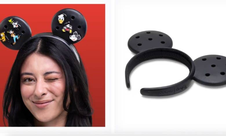 Get ready for fun: Mickey ears headband with colorful pins, perfect with Disney Crocs for the latest park style; ears sold solo.
