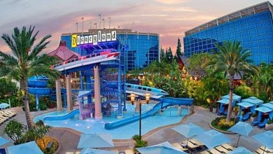 Disneyland Hotel’s water slide and pool area