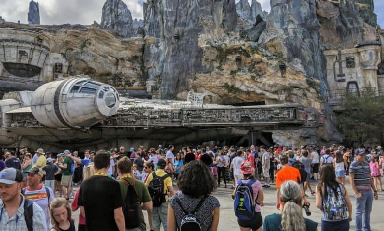 Guests flock to the Millennium Falcon in Star Wars: Galaxy’s Edge at Disney's Hollywood Studios.