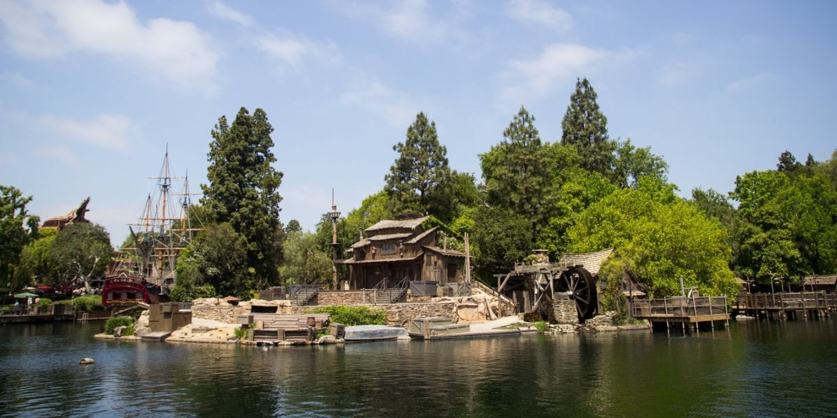 Pirate's Lair on Tom Sawyer Island at Disneyland Park, as seen from the shore.