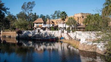 The view of the Harambe Theater from the bridge to Africa at Disney's Animal Kingdom Theme Park