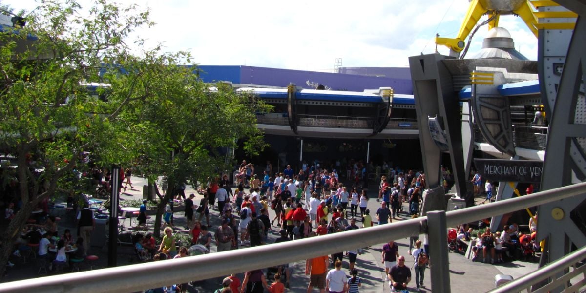 Guests as seen from the Tomorrowland Transit Authority PeopleMover at Magic Kingdom Park
