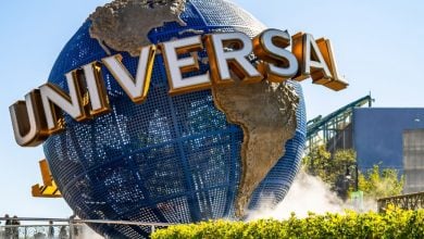 close up of universal orlando resort's spinning globe