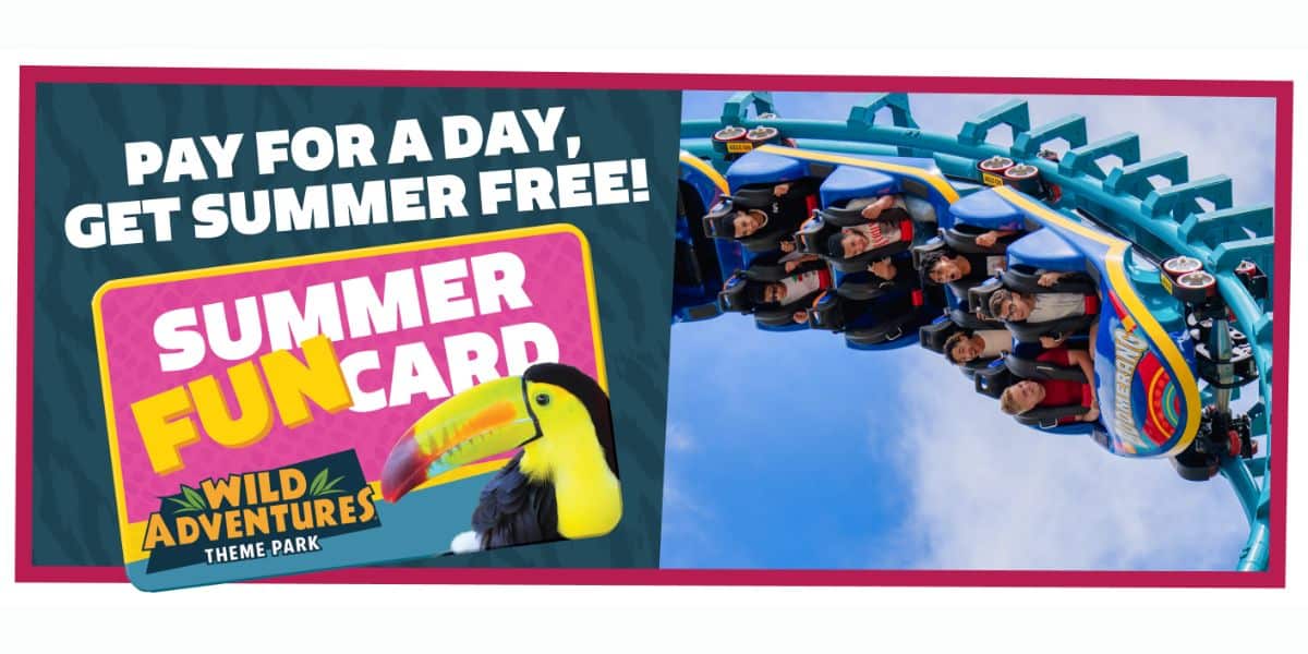 Wild Adventures Theme Park thrills with roller coasters and a playful toucan—grab the Summer Fun Card for nonstop Florida excitement!.