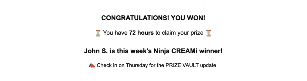 Giveaway announcement text