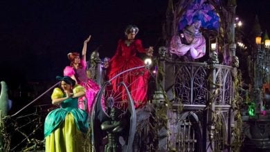 Disney Villains float in the Frightfully Fun Parade during Oogie Boogie Bash at Disneyland Resort