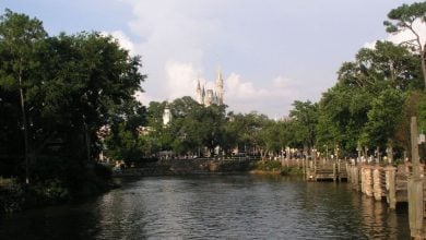 Cinderella Castle at Magic Kingdom Park overlooks the Rivers of America.