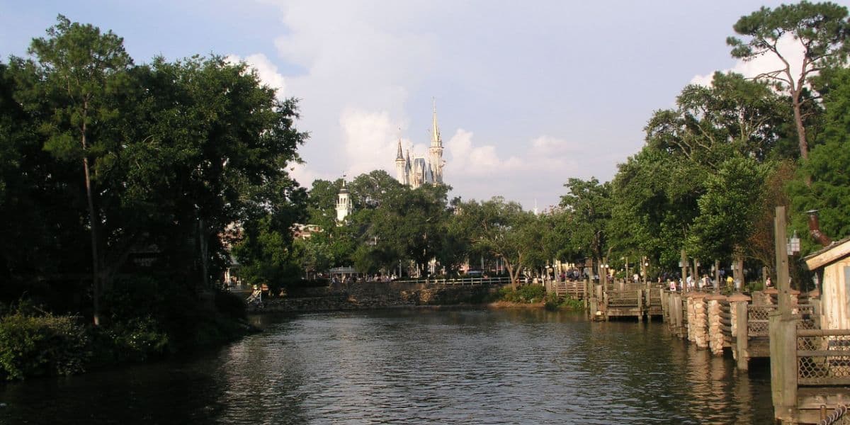 Cinderella Castle at Magic Kingdom Park overlooks the Rivers of America.