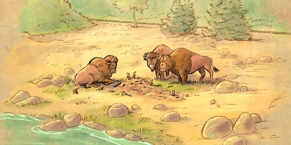 Bison and prairie dogs in concept art from Disneyland Paris