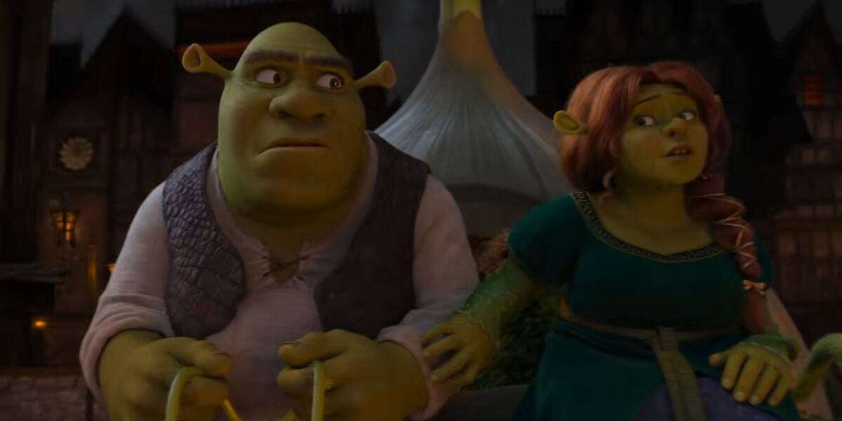 Shrek and Fiona ride in their onion carriage in 'Shrek 5'