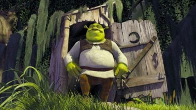 Shrek leaves his outhouse in 2001 film