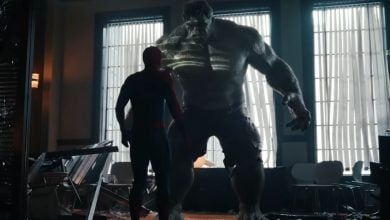 Spider-Man (Tom Holland) faces off with Incredible Hulk (Mark Ruffalo) in Spider-Man: Brand New Day