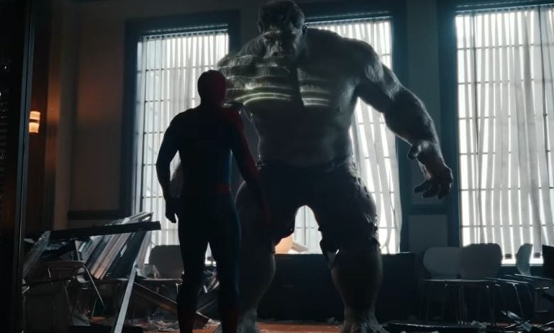 Spider-Man (Tom Holland) faces off with Incredible Hulk (Mark Ruffalo) in Spider-Man: Brand New Day