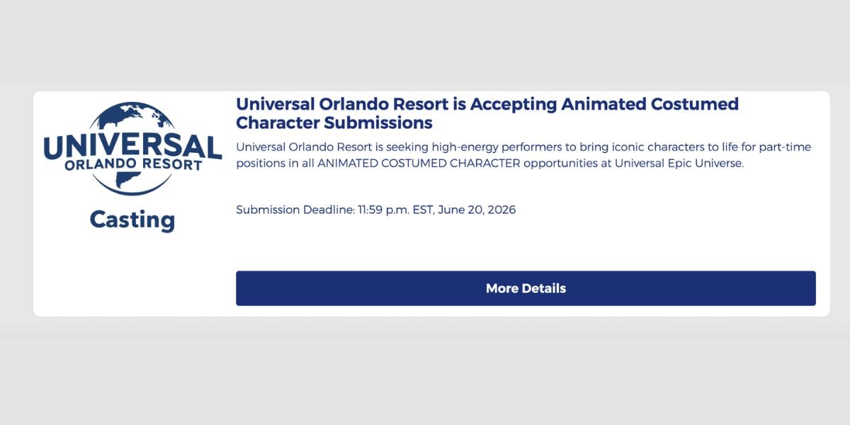 Universal Orlando Resort seeks enthusiastic performers for new animated character roles—apply by June 20, 2026!.