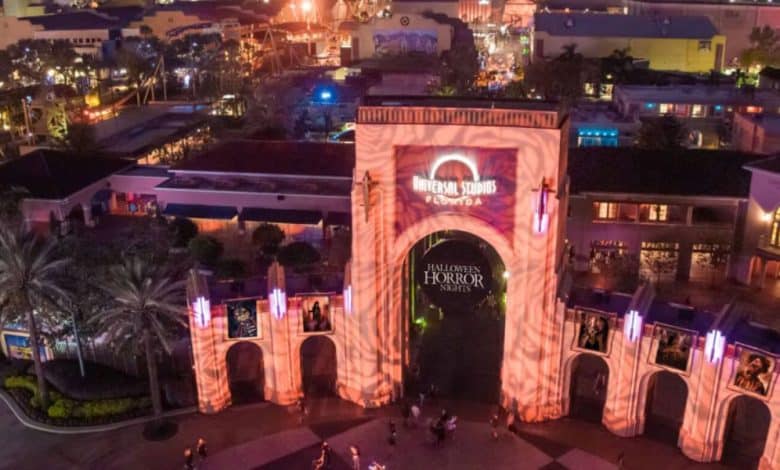 Guests enter Halloween Horror Nights 35 at Universal Studios Florida during the nighttime event.