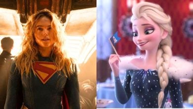 Split image: L - Milly Alcock in 'Supergirl', R - Elsa in 'Frozen'