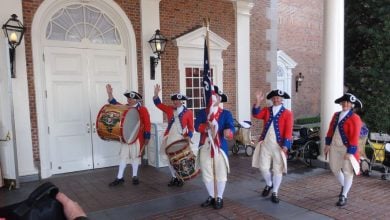 Colonial performers in the EPCOT World Showcase American Adventure Pavilion