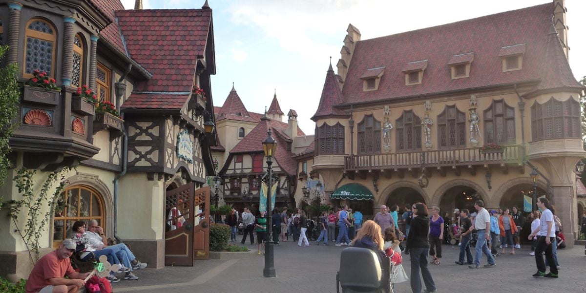 Guests explore the Germany World Showcase Pavilion at EPCOT
