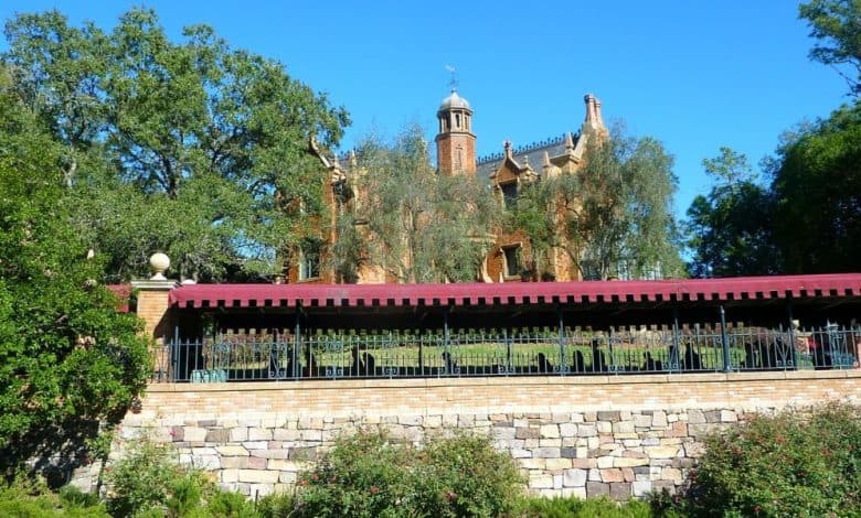 The Haunted Mansion at Magic Kingdom as seen from the Liberty Square Riverboat
