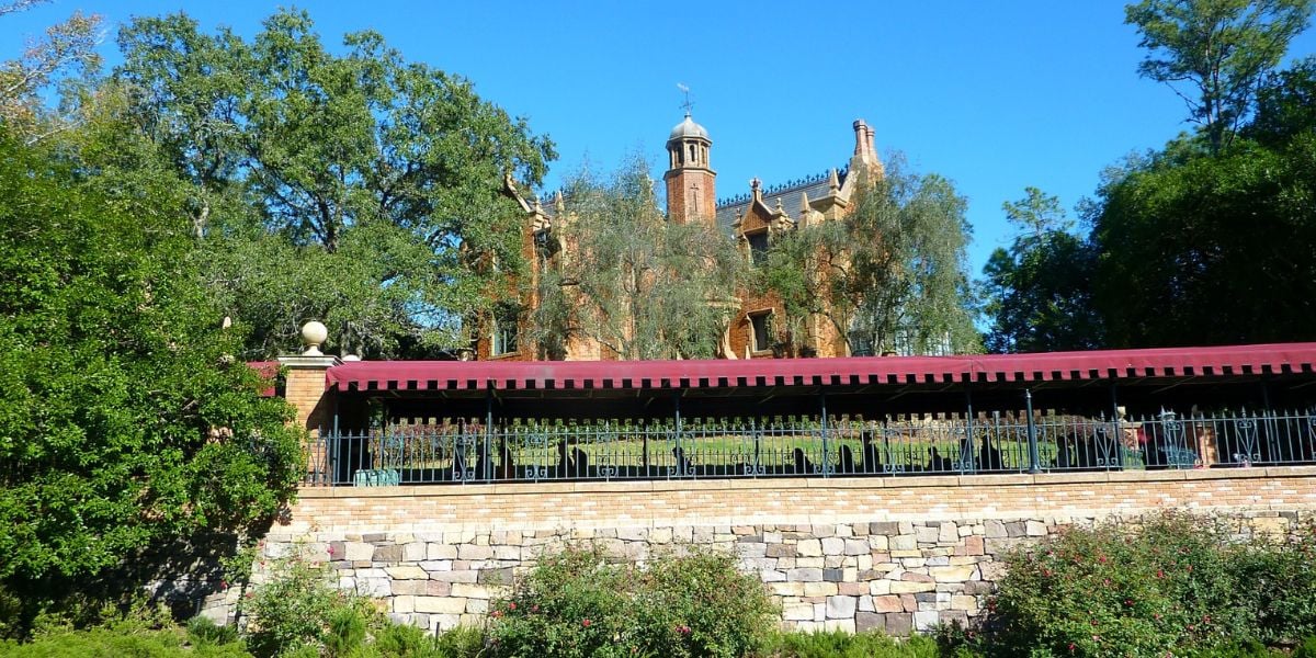 The Haunted Mansion at Magic Kingdom as seen from the Liberty Square Riverboat