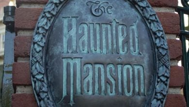 The Haunted Mansion entrance sign at Disneyland
