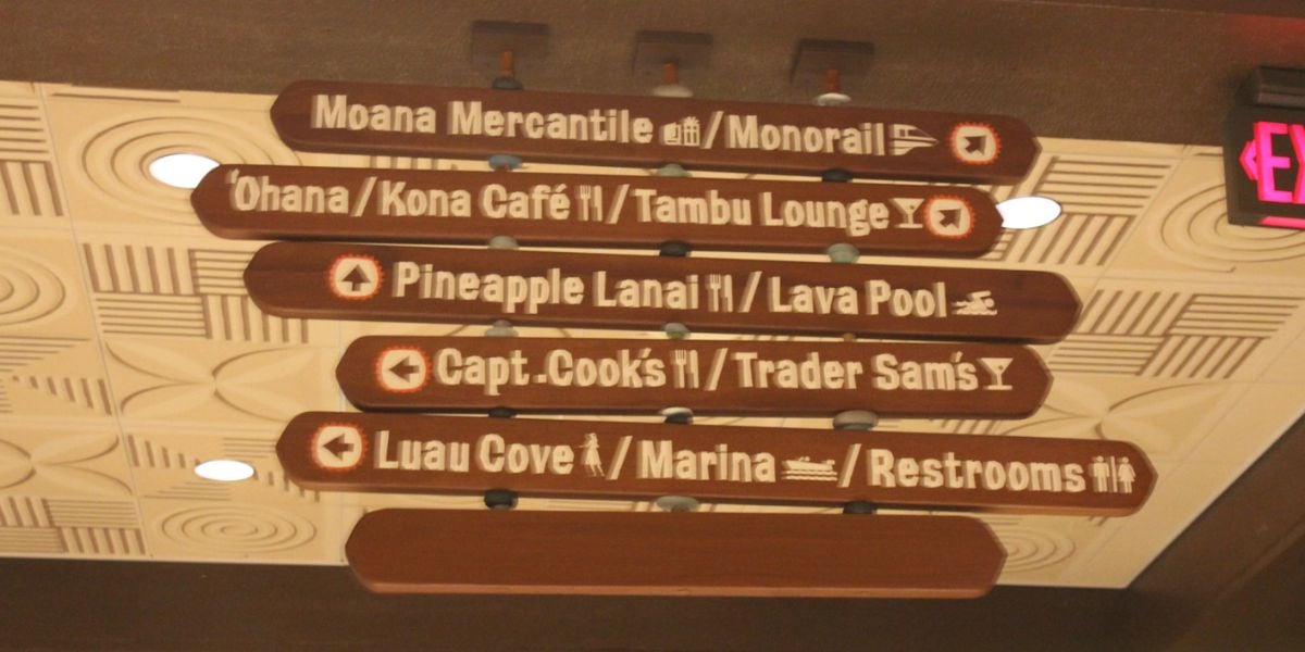 Directional signage at Disney's Polynesian Village Resort.