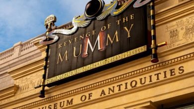 revenge of the mummy ride entrance sign in universal studios florida