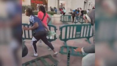 Guests rush past knocked over barriers at Disneyland Paris Resort