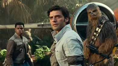 L to R: Finn, Poe, and Chewie in 'The Rise of Skywalker'