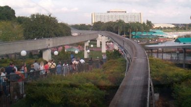 A look at Disney's Contemporary Resort from the Magic Kingdom Monorail station