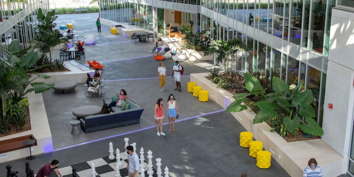 a recreational area at flamingo crossings village