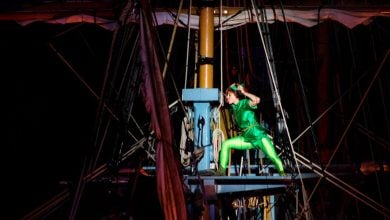 Peter Pan on the pirate ship during Fantasmic! at Disneyland