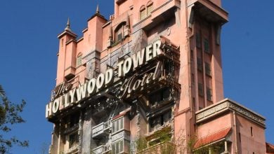 The iconic Hollywood Tower Hotel facade at Disney’s Hollywood Studios