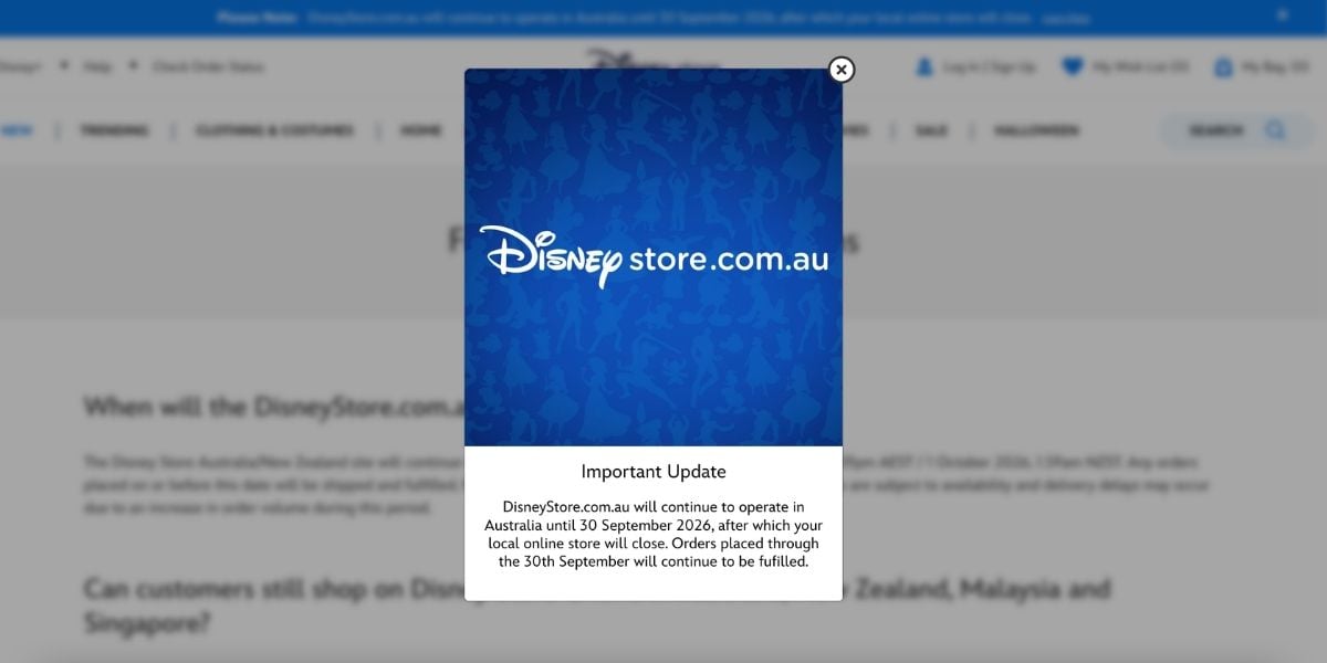 Disney Store Australia announces its online closure