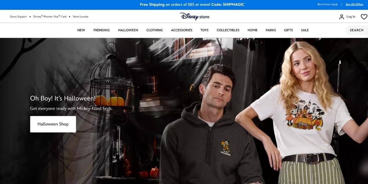 The landing page for the Disney Store online